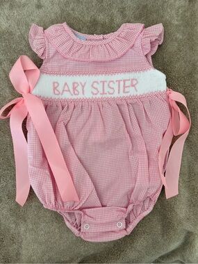 Pink "Baby Sister" Smocked One-Piece Bodysuit